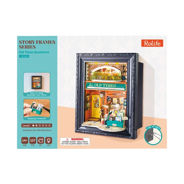 Antykwariat Old Times Bookstore Rolife DP004 – pudełko zestawu Story Frames Series z informacjami: 157 el., LED, 14+