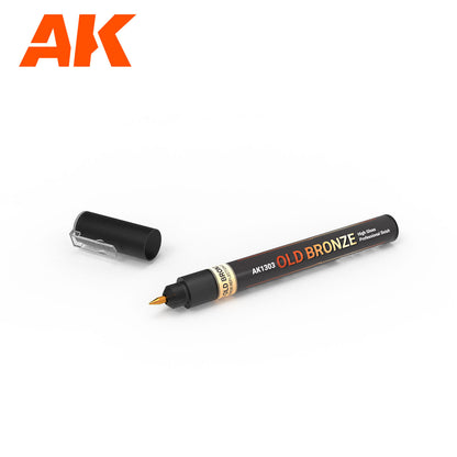 AK1303 Old Bronze AK Interactive Metallic Liquid Marker - stary brąz metaliczny marker High Gloss fine tip 1.0mm do modeli i figurek - AK Interactive
