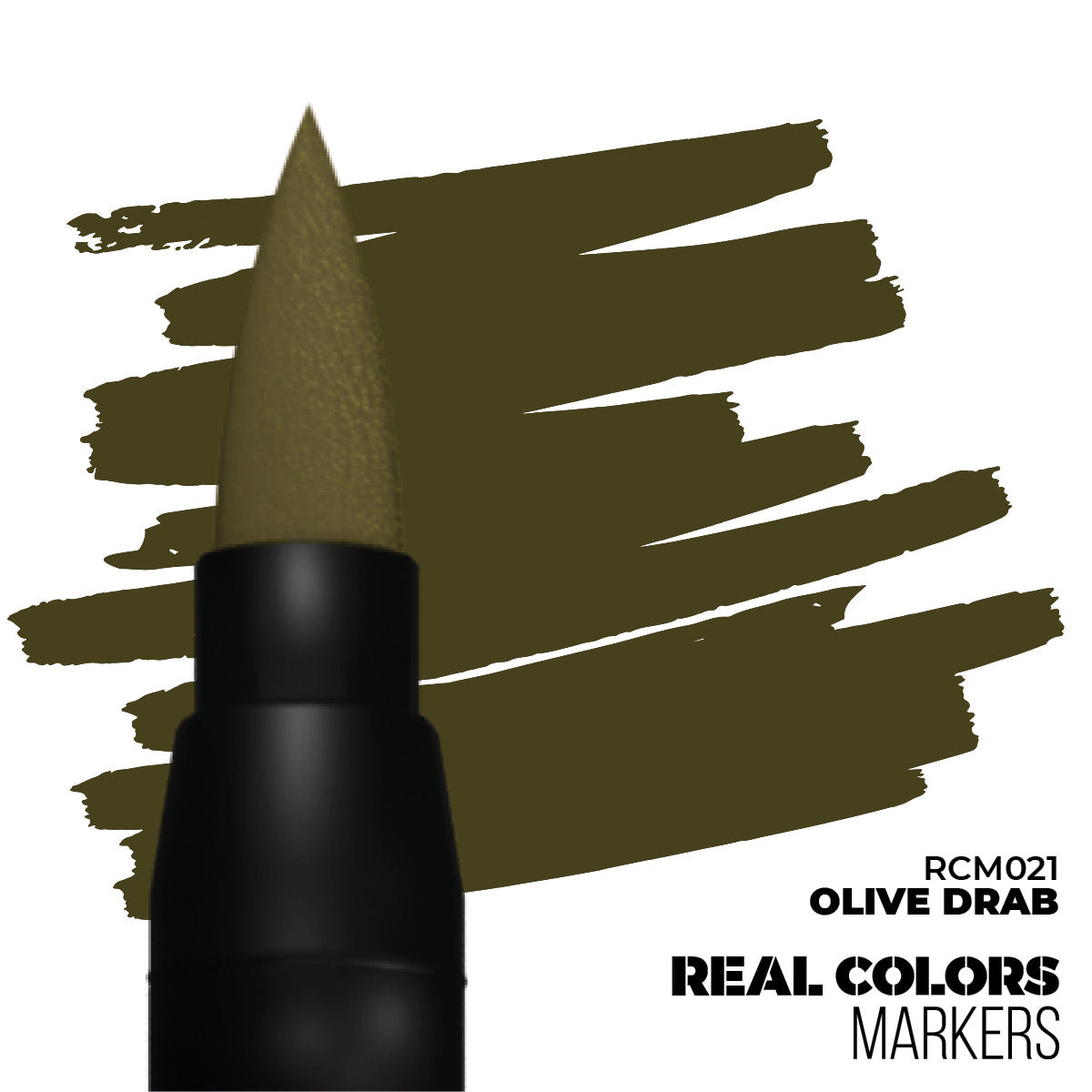 Olive Drab RCM021 AK Interactive Real Colors Marker końcówka i próbka koloru - ciemnooliwkowy marker akrylowy do modeli wojskowych - AK Interactive
