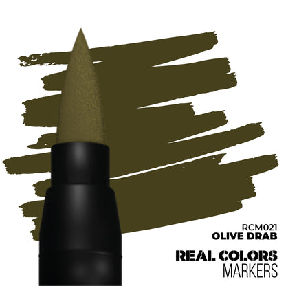 Olive Drab RCM021 AK Interactive Real Colors Marker końcówka i próbka koloru - ciemnooliwkowy marker akrylowy do modeli wojskowych - AK Interactive
