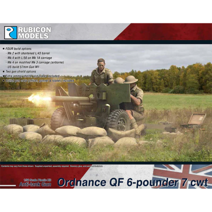 Ordnance QF 6-Pounder 7cwt – okładka pudełka Rubicon Models 1:56, załoga brytyjska przy działonie, 280139