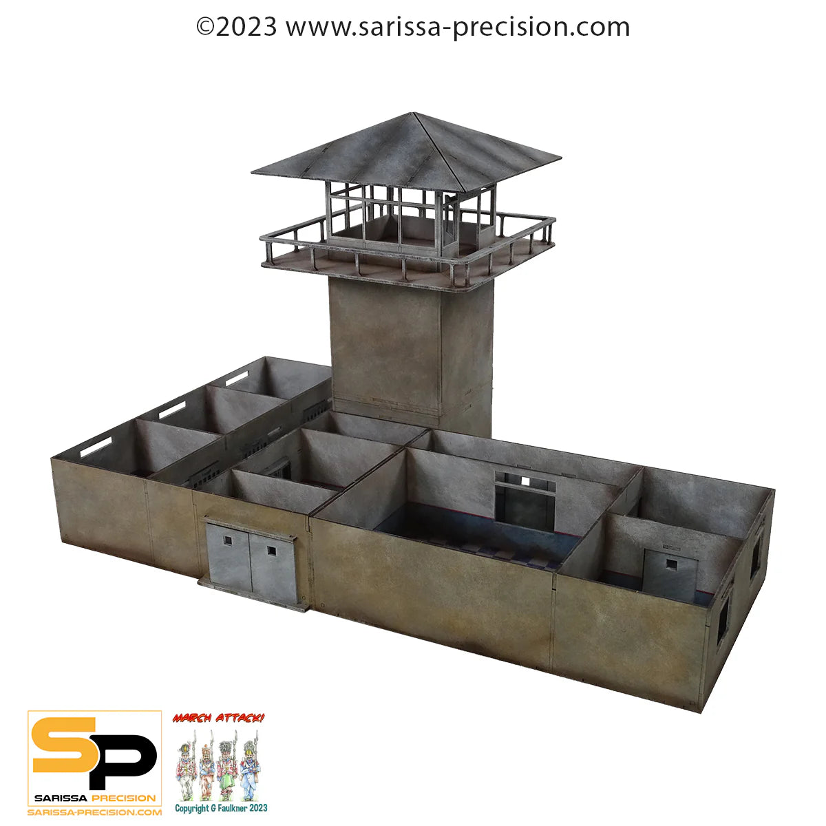 The Prison P033 28mm MDF - Więzienie - wnętrze z celami i ruchomymi drzwiami widok z góry Sarissa Precision
