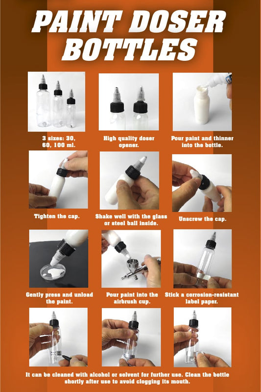 AK9048 Paint Doser Bottles AK Interactive - instrukcja użycia butelek z dozownikiem do farb i aerografu
