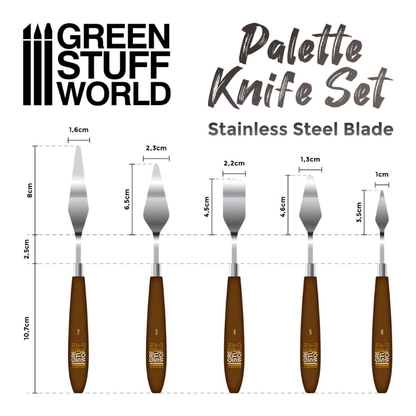 Palette Knife Set - Modeling Spatulas Tools - Green Stuff World - wymiary ostrzy