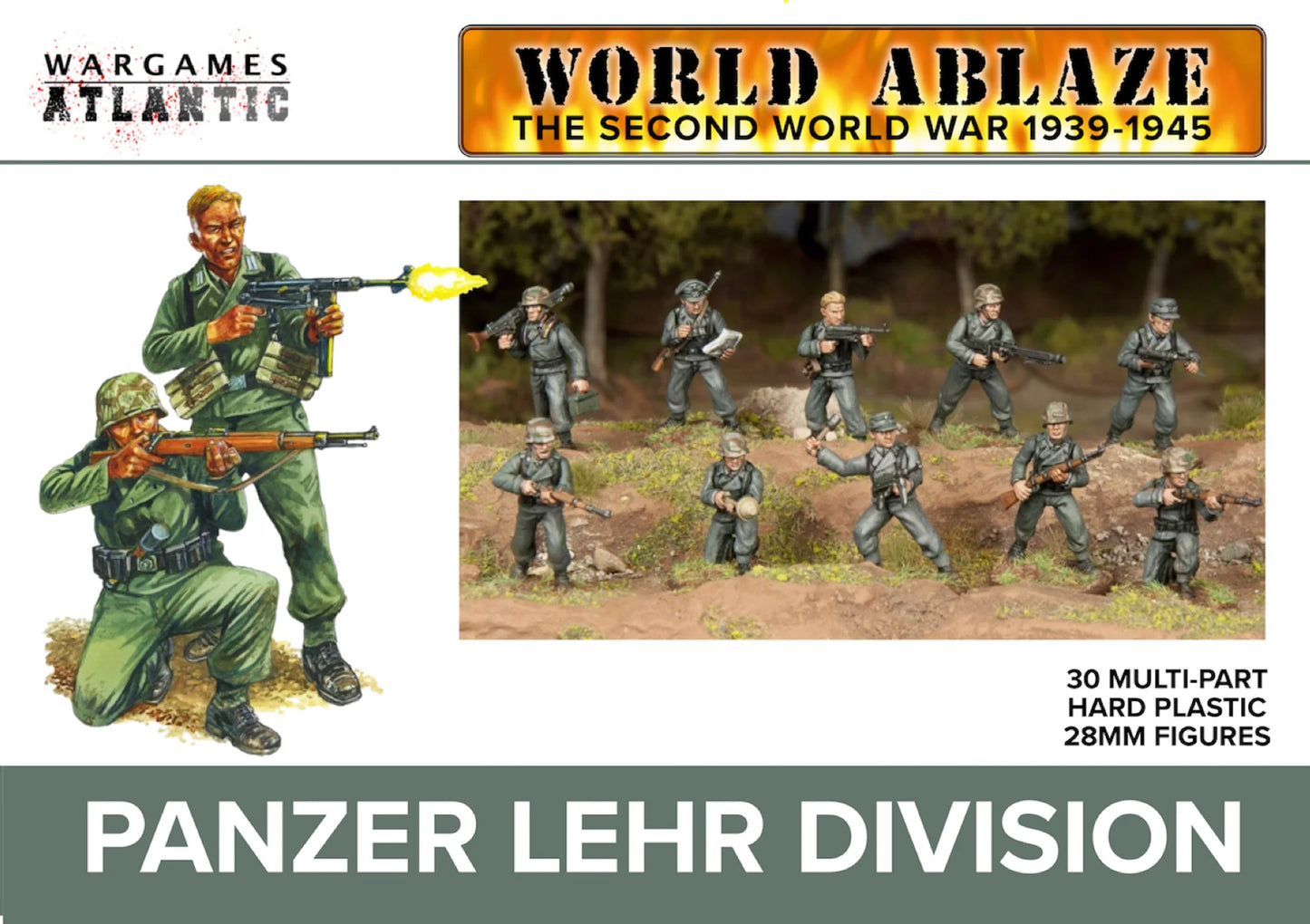 Panzer Lehr Division pudełko World Ablaze Wargames Atlantic WAAWA002 – 30 figurek plastik 28mm
