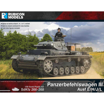 Panzerbefehlswagen III Ausf E H J L – okładka pudełka Rubicon Models, model 28mm na drodze, 280093