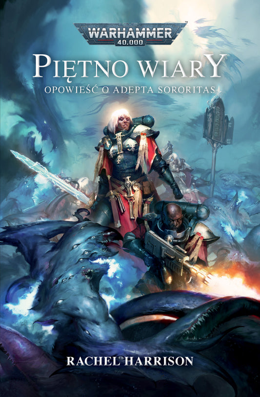 Piętno Wiary – Rachel Harrison, Warhammer 40,000, Siostra Evangeline w czarnej zbroi z mieczem energetycznym
