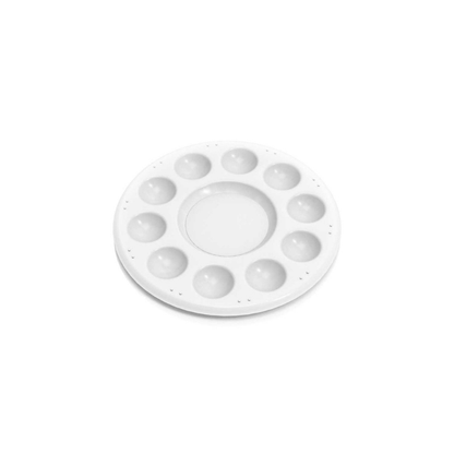 Plastic Round Mixing Palette 10 Wells - biała okrągła paleta plastikowa bez naklejki, widok perspektywiczny | Green Stuff World
