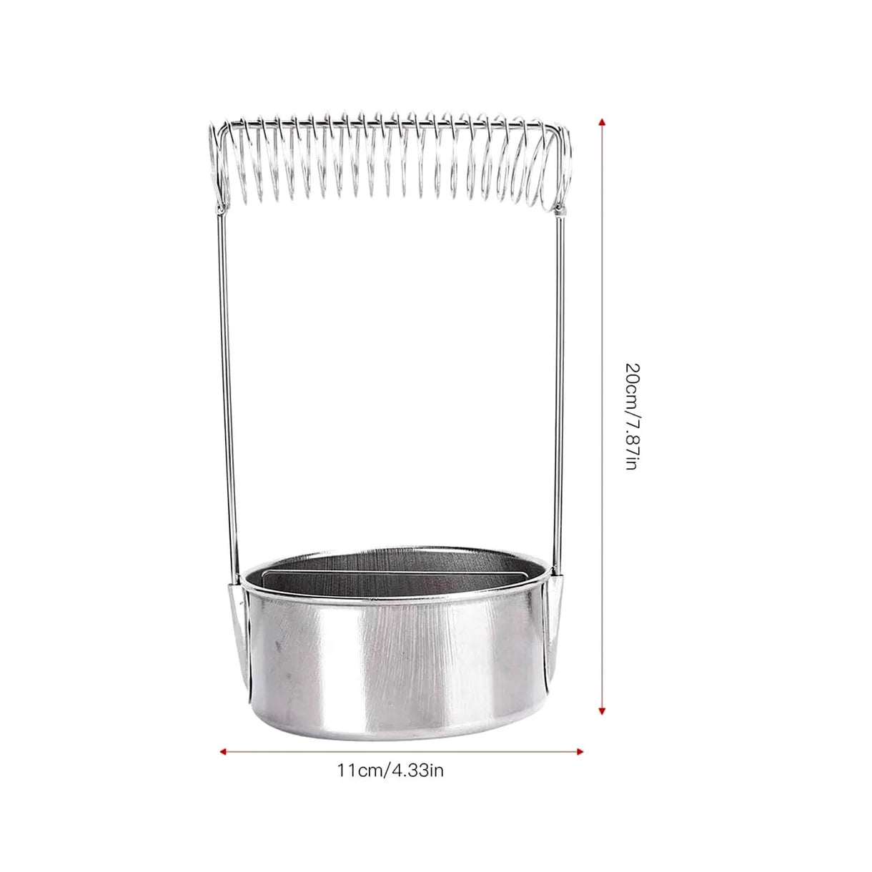 2-in-1 Portable Brush Washer & Drying Stand Golden Maple – schemat wymiarów: stalowy pojemnik z sprężynowym uchwytem, wysokość 20cm / 7,87in, średnica 11cm / 4,33in; białe tło
