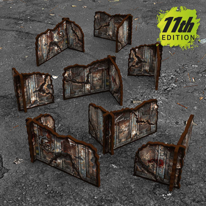 Pre-painted Detachable Ruined Corner Walls 11th Edition – 8 narożnych ścian ruin na szarym tle, widok izometryczny, teren sci-fi 28-32mm Matched Play