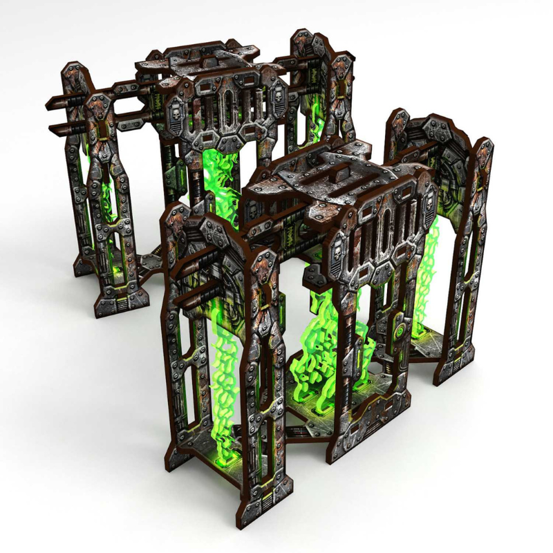 Pre-painted Power Towers 11th Edition – 2 wieże energetyczne na białym tle, widok izometryczny, MDF + fluorescencyjny metakrylan sci-fi Green Stuff World 6955
