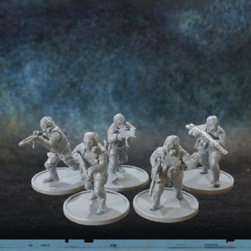 SAS Unit Five – 5 figurek operatorów SAS niepomalowanych z karabinkami, druk 3D żywica 28mm widok z przodu
