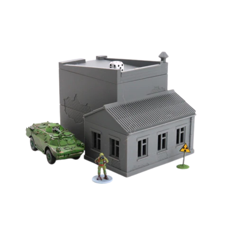 HQ / Weaponry / Communications z BTR-em, figurką i znakiem radiacji, teren 28mm Patrick Miniatures

