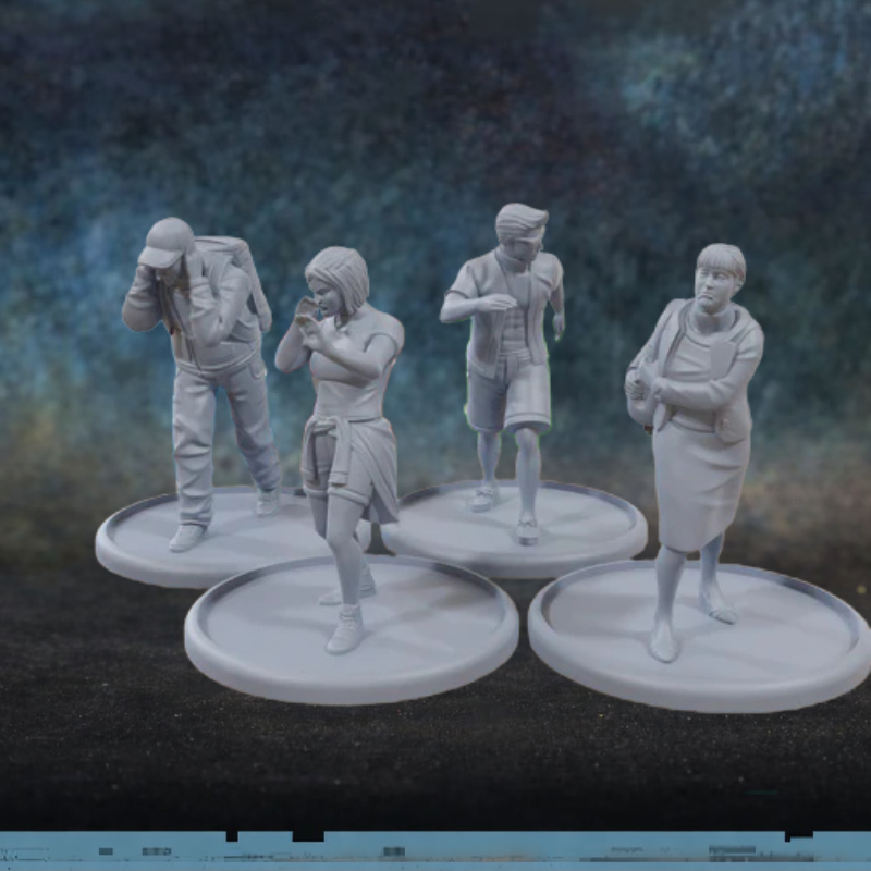 Panic Civilians – 4 figurki cywilów w panice uciekających w skali 28mm, żywica, druk 3D, Patrick Miniatures
