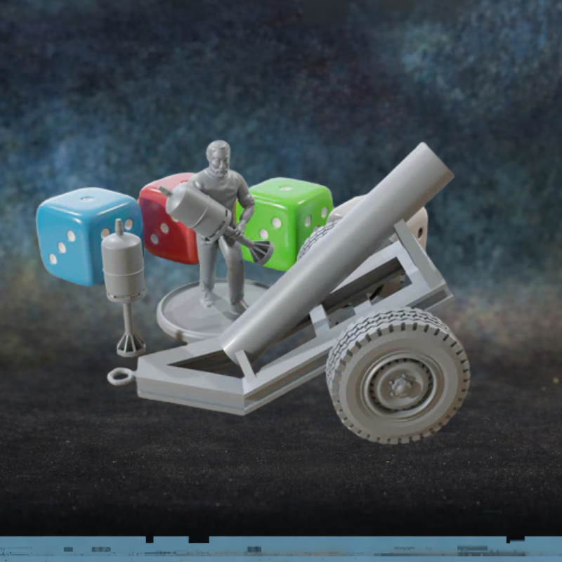 Hell Cannon – figurka rebelianta z improwizowanym działem Hell Cannon na kółkach w skali 28mm, żywica, druk 3D, Patrick Miniatures
