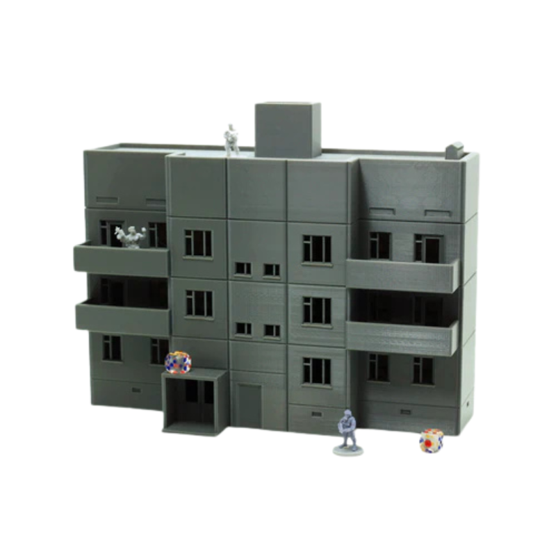 Pripyat Apartment Tower z figurkami i kośćmi, 4 poziomy, teren 28mm Patrick Miniatures
