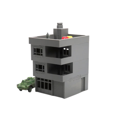 Middle East Urban Building MET_02 z BTR-em i figurką, 3 kondygnacje z wieżyczką, teren 28mm Patrick Miniatures
