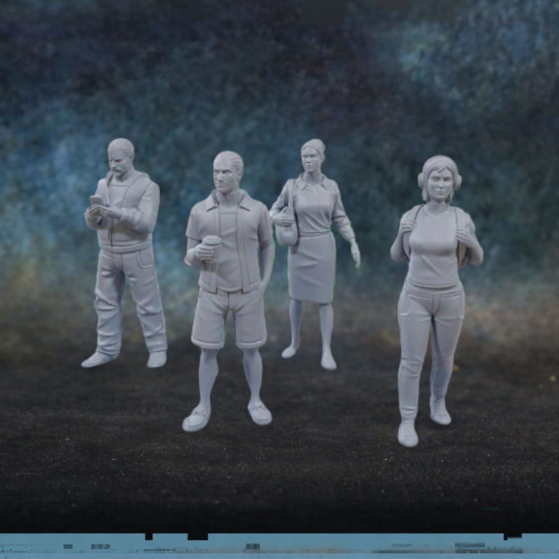 Casual Civilians – 4 figurki cywilów w codziennych ubraniach w skali 28mm, żywica, druk 3D, Patrick Miniatures
