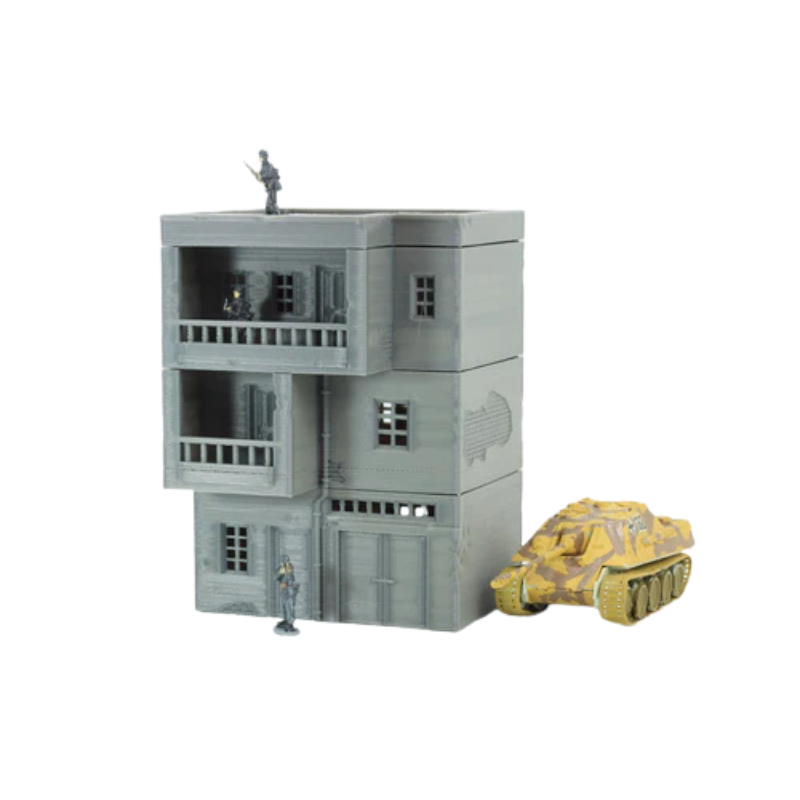 Arab Urban Building z figurkami i czołgiem Jagdpanther, 3 poziomy, teren 28mm Patrick Miniatures
