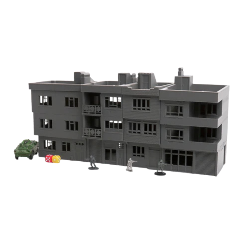 Middle East Urban Buildings – zestaw 4 budynków z BTR-em i figurkami, teren 28mm Patrick Miniatures
