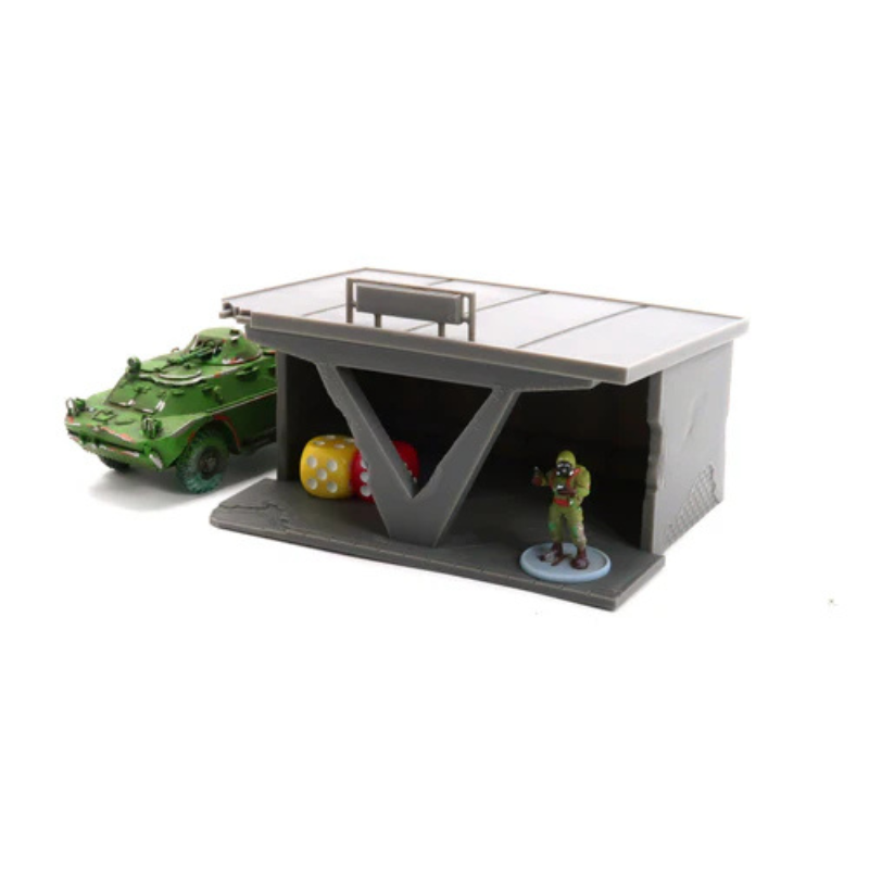 Bus Stop z BTR-em i figurką żołnierza, charakterystyczny łuk V, teren 28mm Patrick Miniatures

