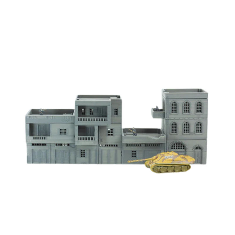 Zestaw 4 arabskich budynków miejskich z czołgiem Jagdpanther, widok z przodu, teren 28mm Patrick Miniatures
