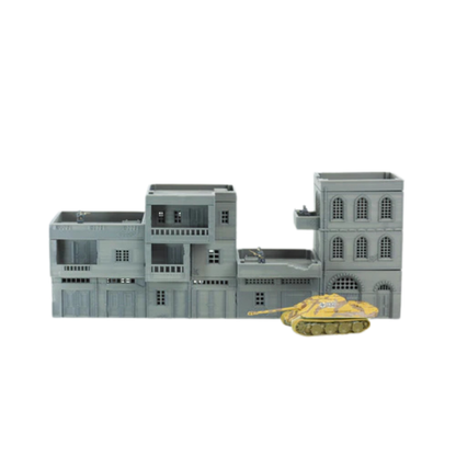 Zestaw 4 arabskich budynków miejskich z czołgiem Jagdpanther, widok z przodu, teren 28mm Patrick Miniatures
