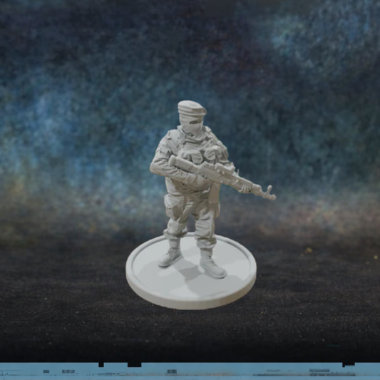 Commando – figurka zamaskowanego komandosa z karabinkiem w skali 28mm, żywica, druk 3D, Patrick Miniatures
