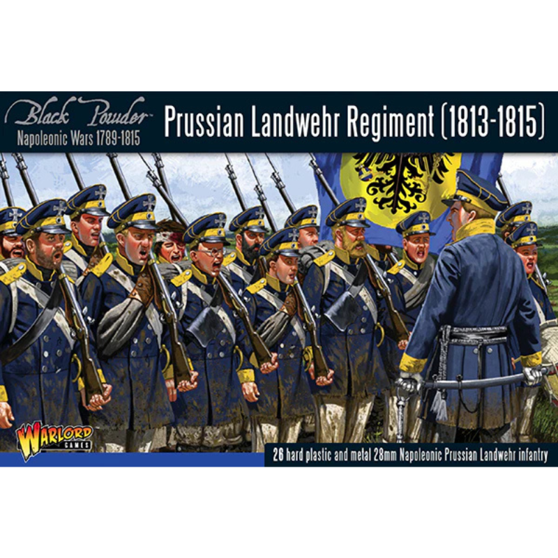 Prussian Landwehr Regiment 1813-1815 – 26 plastikowych i metalowych figurek pruskiej milicji Landwehr 28mm, Black Powder, Warlord Games
