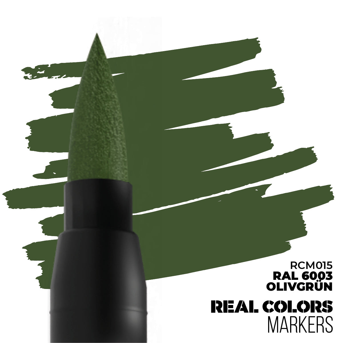 RAL 6003 Olivgrün RCM015 AK Interactive Real Colors Marker końcówka i próbka koloru - klasyczna oliwkowa zieleń marker akrylowy do modeli wojskowych - AK Interactive
