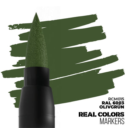 RAL 6003 Olivgrün RCM015 AK Interactive Real Colors Marker końcówka i próbka koloru - klasyczna oliwkowa zieleń marker akrylowy do modeli wojskowych - AK Interactive
