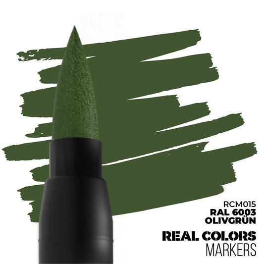 RAL 6003 Olivgrün RCM015 AK Interactive Real Colors Marker końcówka i próbka koloru - klasyczna oliwkowa zieleń marker akrylowy do modeli wojskowych - AK Interactive
