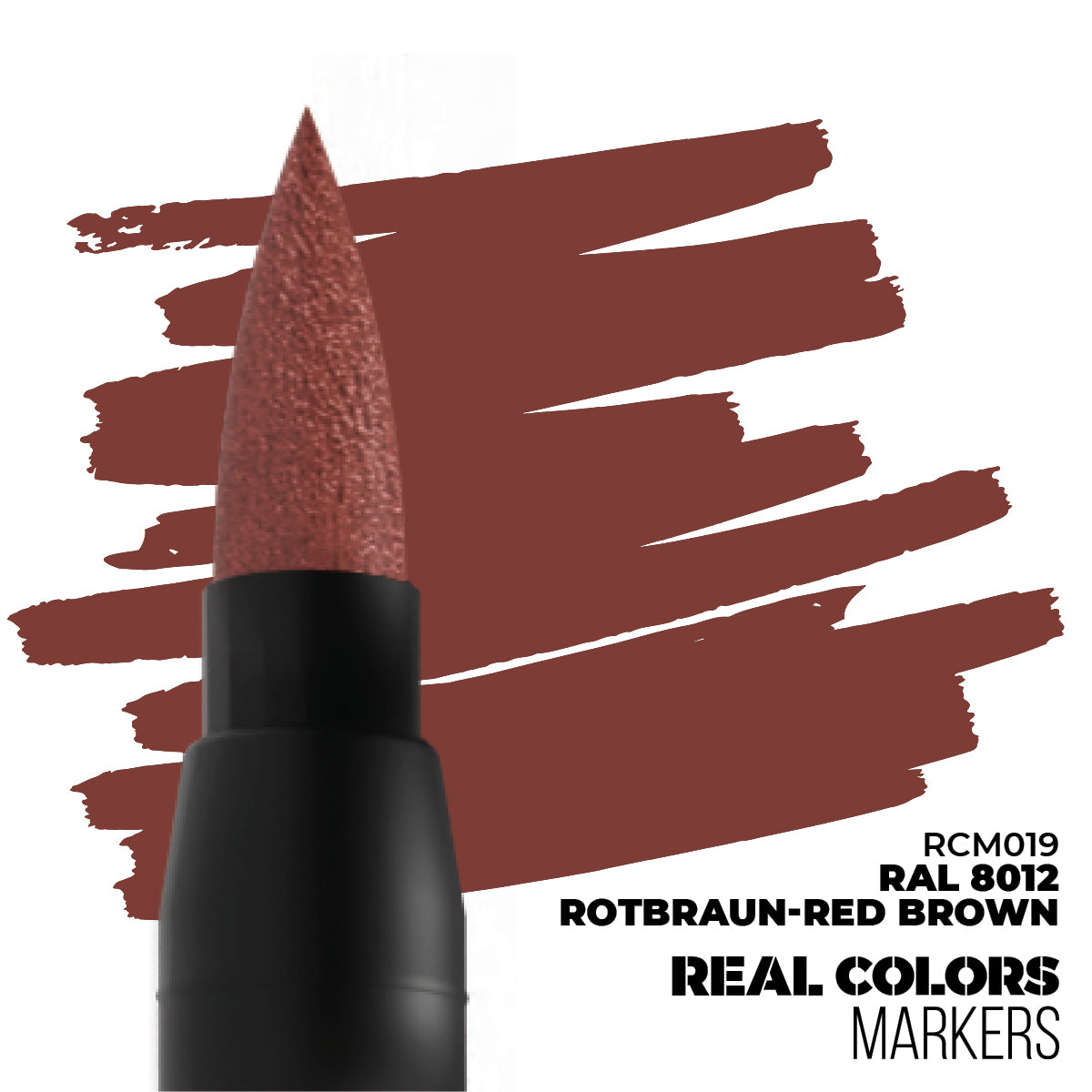RAL 8012 Rotbraun-Red Brown RCM019 AK Interactive Real Colors Marker końcówka i próbka koloru - ceglasty czerwonobrązowy marker akrylowy - AK Interactive
