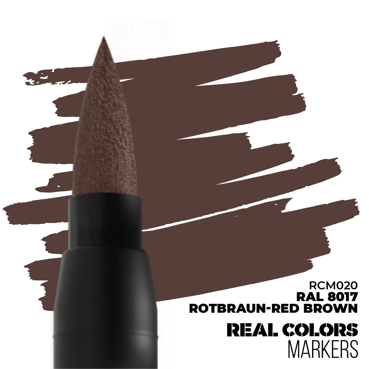 RAL 8017 Rotbraun-Red Brown RCM020 AK Interactive Real Colors Marker końcówka i próbka koloru - ciemny czerwonobrązowy marker akrylowy do modeli i figurek - AK Interactive
