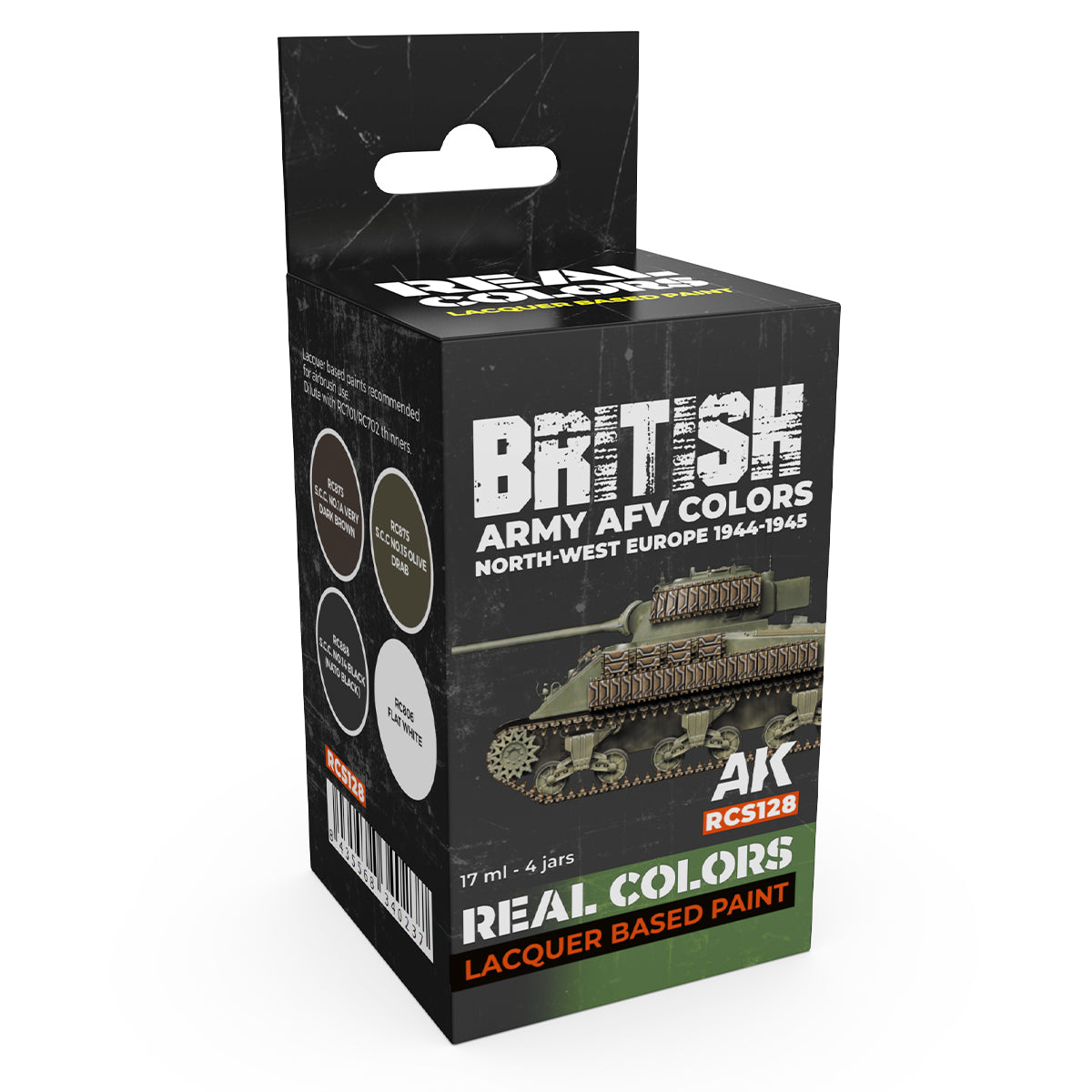 British Army AFV Colors North-West Europe 1944-1945 AK Interactive Real Colors RCS128 - zestaw 4 farb celulozowych do brytyjskich pojazdów WWII - AK Interactive
