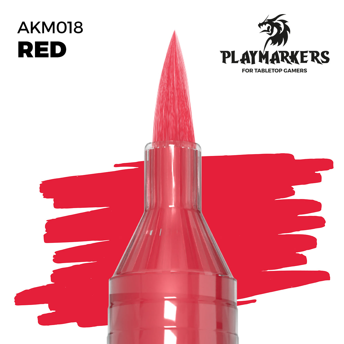 Red AKM018 AK Interactive Playmarker końcówka pędzelkowa z próbką koloru - intensywna czysta czerwień marker akrylowy do malowania zbroi i płaszczów figurek tabletop - AK Interactive
