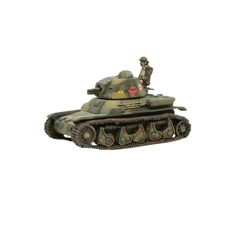 Renault R35 - Bolt Action 28mm - francuski czołg lekki pomalowany z dowódcą widok z przodu - Warlord Games