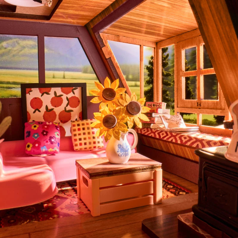 Górska Chata A-Frame Cabin Rolife DG181 – schemat wymiarów: 24,6 x 22,2 x 21,8 cm z oznaczeniami na białym tle