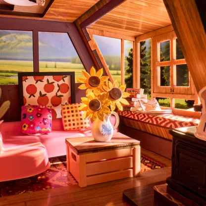 Górska Chata A-Frame Cabin Rolife DG181 – schemat wymiarów: 24,6 x 22,2 x 21,8 cm z oznaczeniami na białym tle