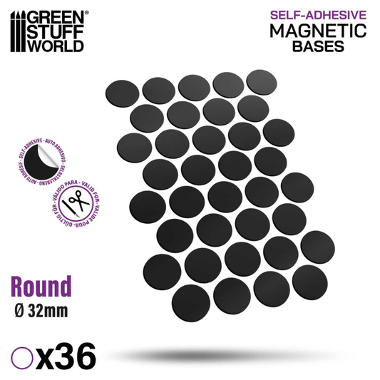 Round Magnetic Sheet Self-Adhesive 32mm 10863 – Green Stuff World – 36 okrągłych magnesów samoprzylepnych ø32mm do podstawek figurek