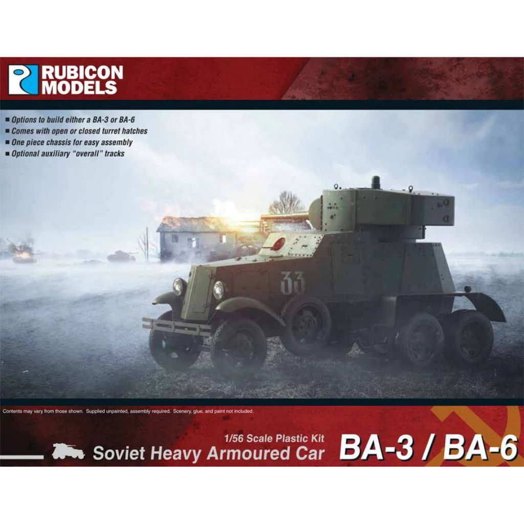 Rubicon Models BA-3 BA-6 Sowiecki Ciężki Samochód Pancerny – pudełko zestawu 1/56 28mm Bolt Action
