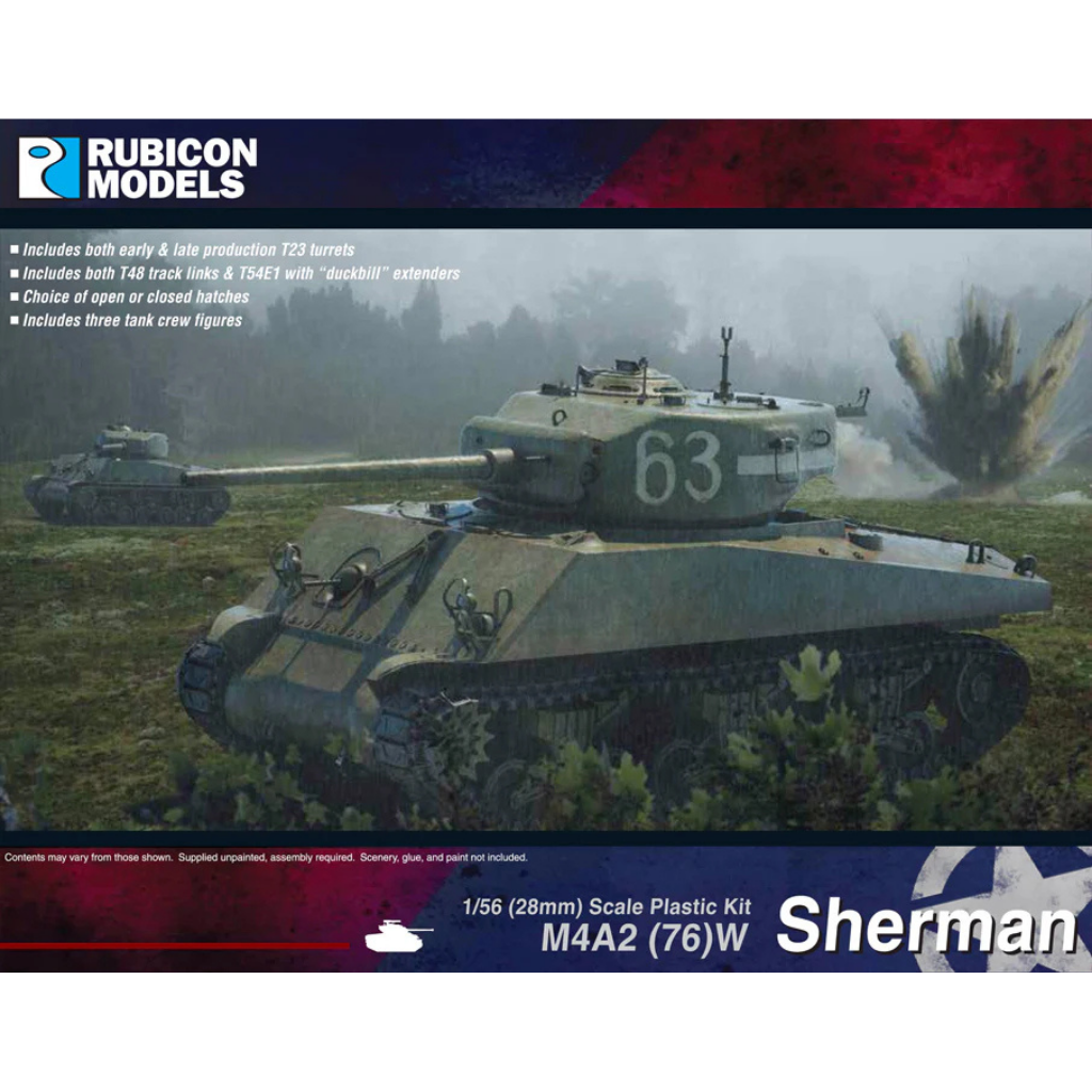 Rubicon Models M4A2 (76)W Sherman – pudełko zestawu 1/56 28mm Bolt Action