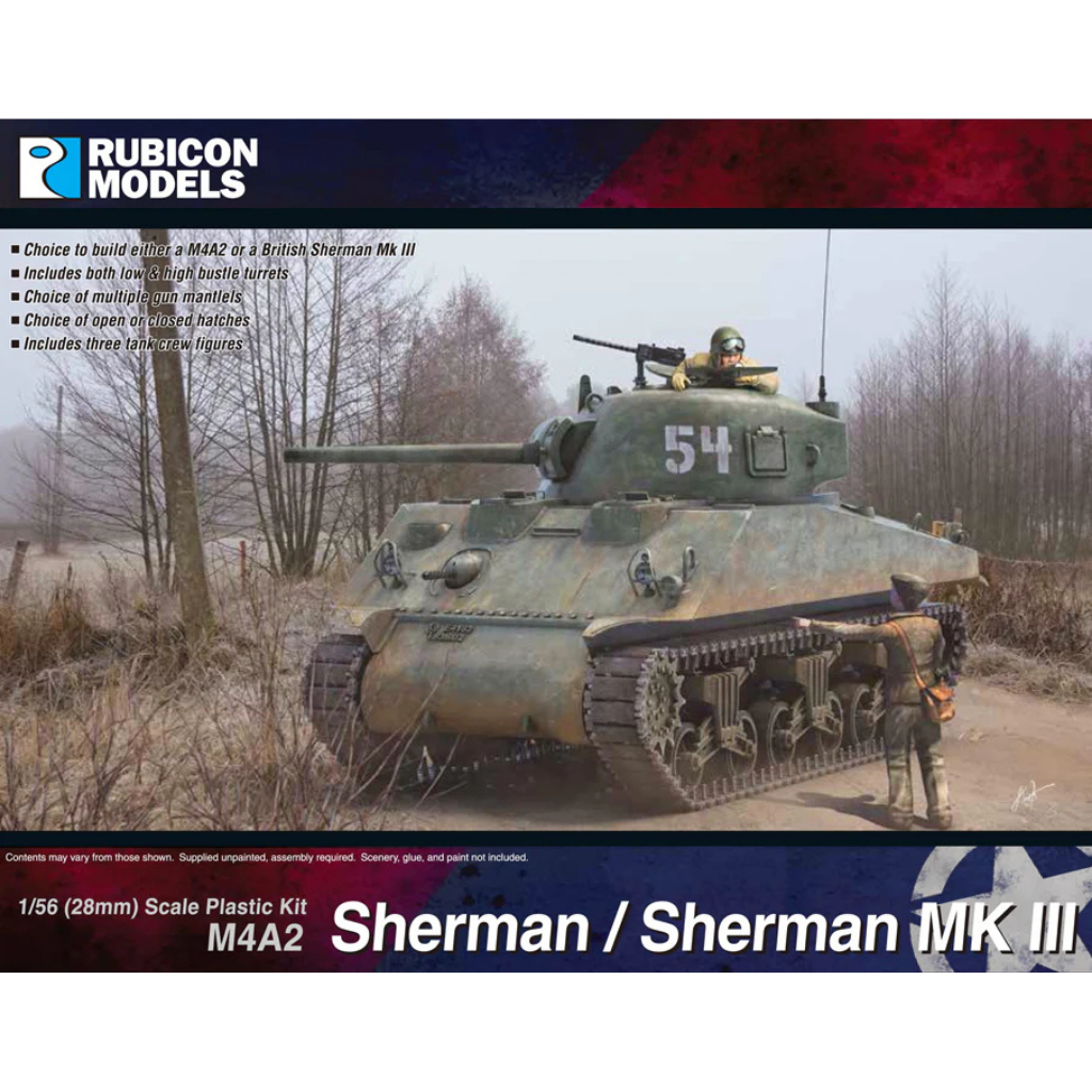 Rubicon Models M4A2 Sherman Sherman Mk III – pudełko zestawu 1/56 28mm Bolt Action