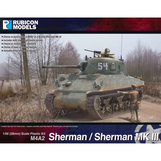 Rubicon Models M4A2 Sherman Sherman Mk III – pudełko zestawu 1/56 28mm Bolt Action