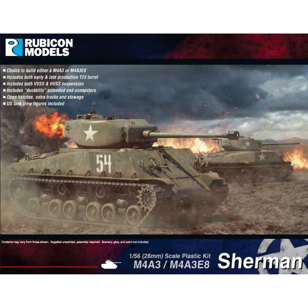 Rubicon Models M4A3 M4A3E8 Sherman – pudełko zestawu 1/56 28mm Bolt Action