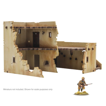 Adobe Building Ruins – model niezłożony MDF, widok wnętrza obu kondygnacji, Bolt Action 28mm Warlord Games
