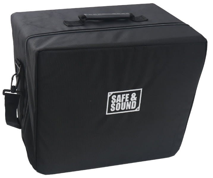 Safe & Sound Torba MAXI – czarna torba transportowa z haftowanym logo Safe & Sound, górny uchwyt i pasek na ramię, zamek błyskawiczny, widok z przodu
