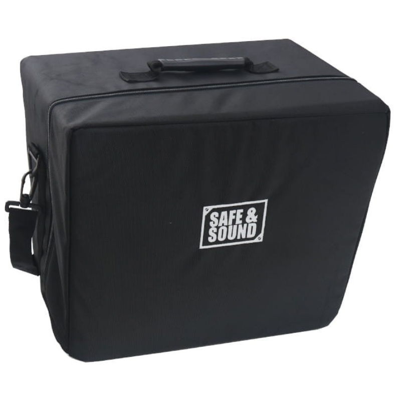 Safe & Sound Torba MAXI – czarna torba transportowa z haftowanym logo Safe & Sound, górny uchwyt i pasek na ramię, zamek błyskawiczny, widok z przodu
