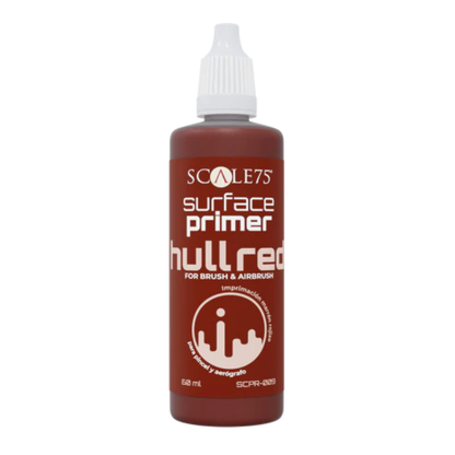 Surface Primer Hull Red 60ml SCPR-009 - butelka podkładu akrylowego Scale75 w kolorze czerwono-brązowym, widok z przodu
