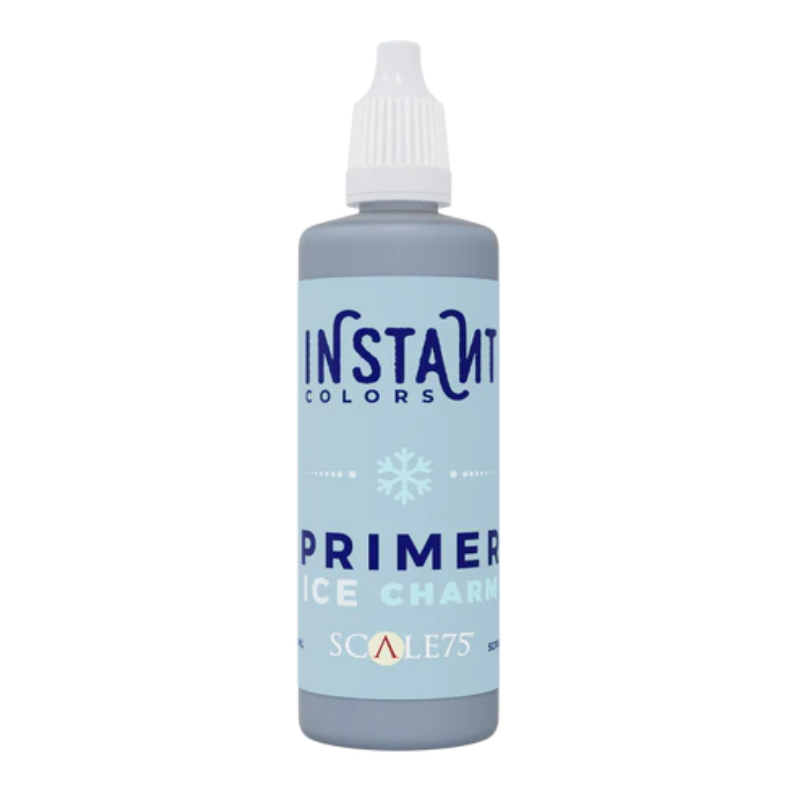 Instant Colors Primer Ice Charm 60ml SCPR-004 - butelka podkładu akrylowego Scale75 w lodowatym odcieniu błękitno-szarym, widok z przodu
